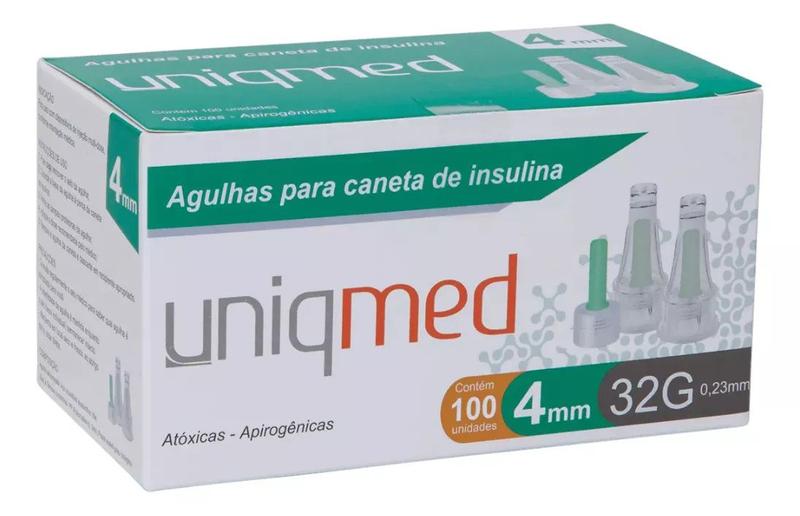 Imagem de Agulha para caneta de insulina 4mm 32g 100 unidades uniqmed