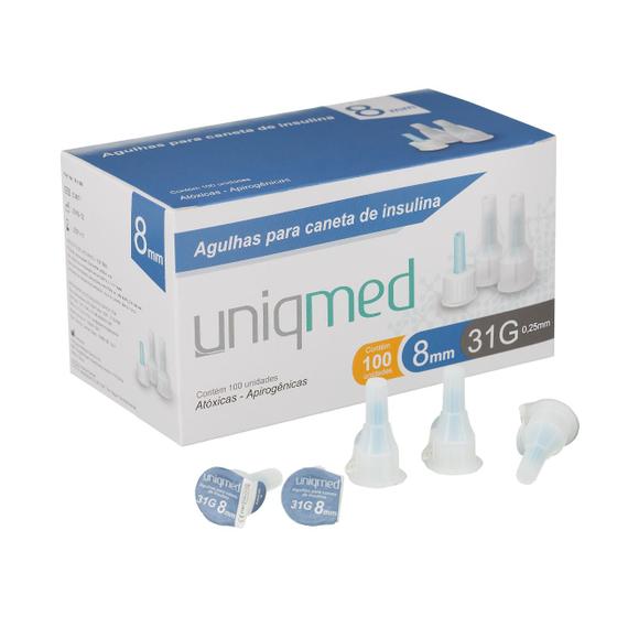 Imagem de Agulha para caneta de insulina 8mm 31g c/100un uniqmed