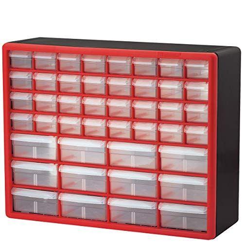 Imagem de Akro-Mils 10144, 44 gavetas De armazenamento de peças plásticas hardware e armário de artesanato, 20 polegadas W x 6-Inch D x 16-Inch H, Vermelho