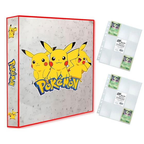 Imagem de Álbum Pasta Fichário Pokemon com 20 Folhas YES 9 Bolsos Pikachu Modelo Cinza Capa Dura Reforçado