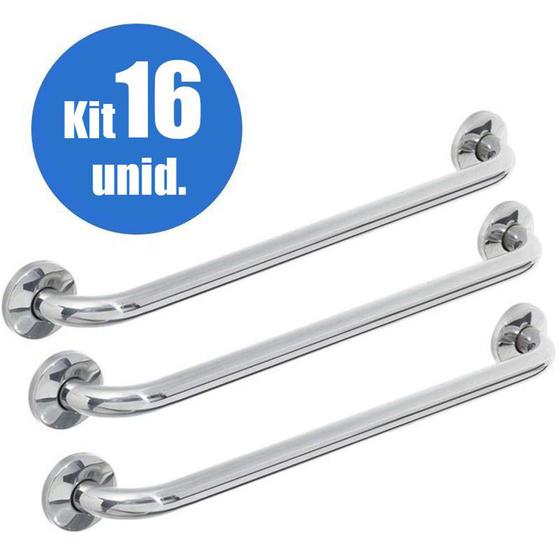 Imagem de Alça Apoio Banheiro Inox 40cm Barra Idoso Cadeirante Kit 16 un