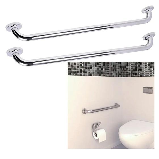 Imagem de Alça Barra Apoio Inox Kit 2 Uni Suporte 70cm Gestante Criança Idoso Deficiente Acessibilidade Resistente Banheiro Box Previne Queda Acidente