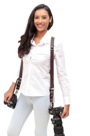 Imagem de Alça Dupla New Slim Em Couro Legitimo Cameras Dslr Double Strap