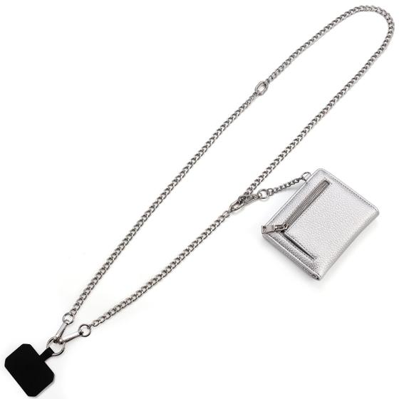Imagem de Alça para Celular Diaclara Clip and Go - Com Bolsa e Zíper Prateado