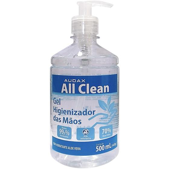 Álcool em Gel 70 C/ Válvula Pump E Extrato de Aloe Vera All Clean 500ml Audax Menor preço em Álcool em Gel 70 C/ Válvula Pump E Extrato de Aloe Vera All Clean 500ml Audax