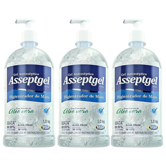 Imagem de Alcool Gel Asseptgel 1kg Antisseptico Aloe Vera Cristal Ação Hidratante Não Resseca a Pele