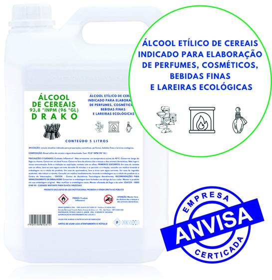 Álcool Hidratado Cereais 96% 5L Drako Para Perfumes Bebidas Finas Farmacêutica Cosméticos Lareiras Ecológicas Menor preço em Álcool Hidratado Cereais 96% 5L Drako Para Perfumes Bebidas Finas Farmacêutica Cosméticos Lareiras Ecológicas