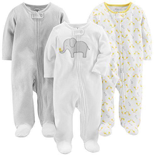 Imagem de Alegrias Simples por Carter's Unisex Babies' Cotton Footed Sleep and Play, Pack of 3, Elefante / Listra / Girafa, Recém-nascido