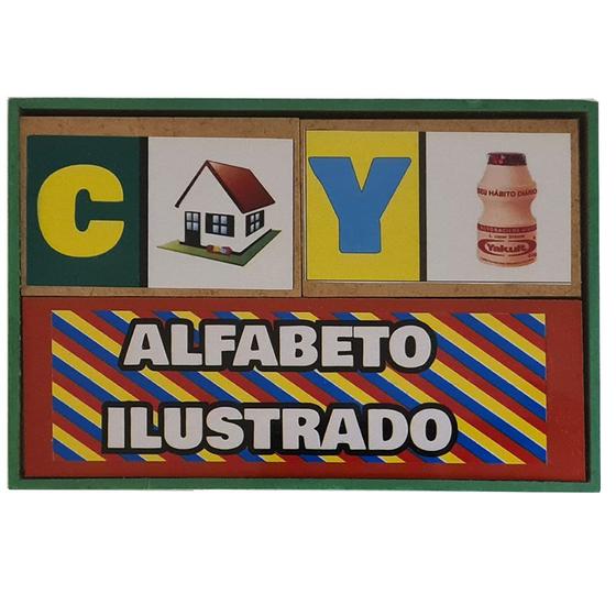 Imagem de Alfabeto Ilustrado Brinquedo Educativo e Pedagógico Madeira