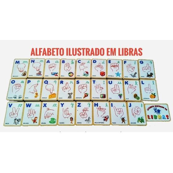Imagem de Alfabeto ilustrado em libras abecedário abc brinquedos adaptados para deficientes Alfabeto