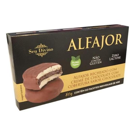 Imagem de Alfajor Baunilha Com Recheio E Cobertura De Chocolate Sem Glúten Vegano  Zero Lactose Seu Divino 80 g