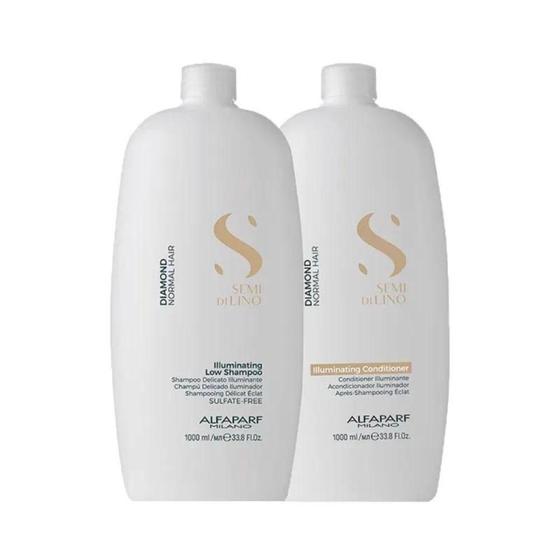 Imagem de Alfaparf Semi Di Lino Diamond Illuminating Kit Shampoo 1L + Condicionador 1L