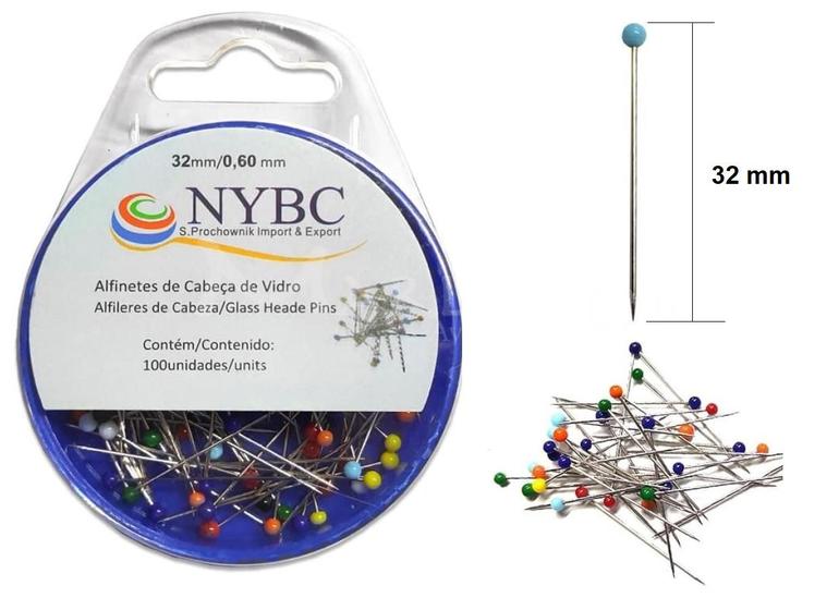 Imagem de Alfinete Cabeça de Vidro NYBC  c/ 100 un