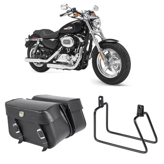 Imagem de Alforge Bolsa Mala Lateral 36 Litros + Afastador Suporte Harley Davidson XL 1200 Par