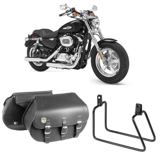 Imagem de Alforge Bolsa Mala Lateral 64 Litros + Afastador Suporte Harley Davidson XL 1200 Par