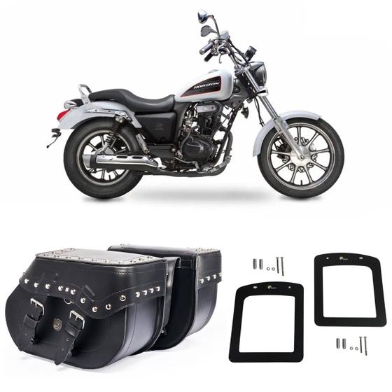 Imagem de Alforge Lateral Bolsa Moto Custom 30 Litros + Afastador Dafra Horizon 150