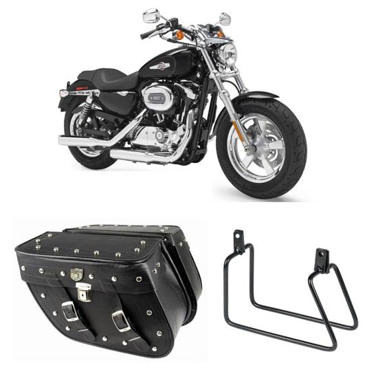 Imagem de Alforge Lateral Com Cravo E Fechadura Chave 32 Litros + Afastador Harley Davidson XL 1200 Sportster