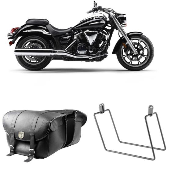 Imagem de Alforge Mala Bolsa Em Couro 48 Litros Par + Afastador Suporte Moto Yamaha Midnight Star 950