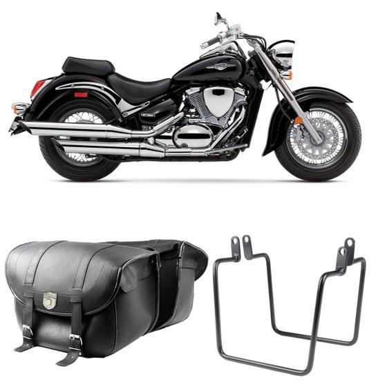 Imagem de Alforge Mala Bolsa Em Couro 48 Litros Par + Afastador Suporte Suzuki M800 1500 Boulevard