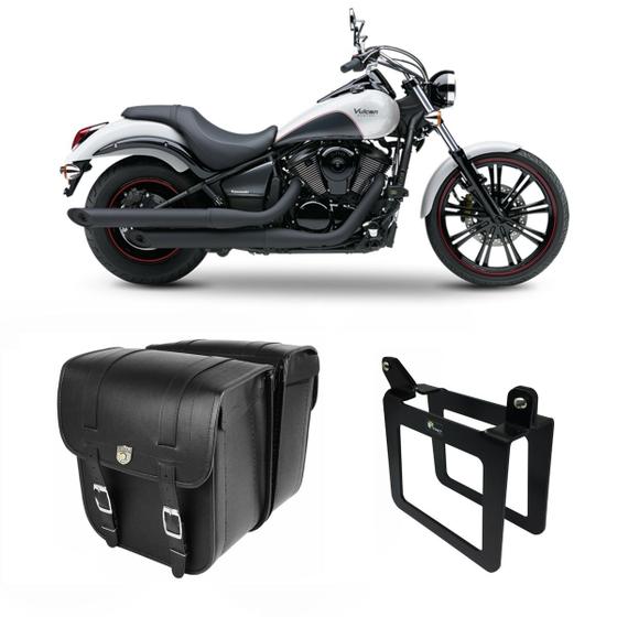 Imagem de Alforge Mala Bolsa Lateral 44 Litros Quadrado + Afastador Suporte Kawasaki Vulcan 900 Par