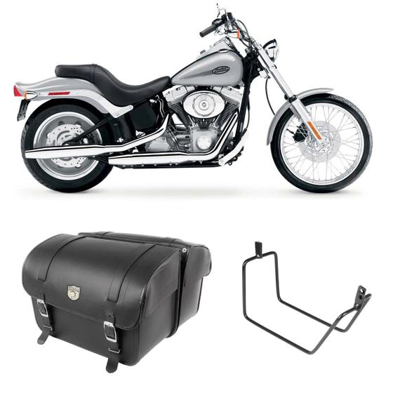 Imagem de Alforge Mala Bolsa Lateral 50 Litros + Afastador Suporte Harley Davidson Softail STD FX Par