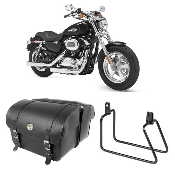 Imagem de Alforge Mala Bolsa Lateral 50 Litros + Afastador Suporte Harley Davidson XL 1200 Par