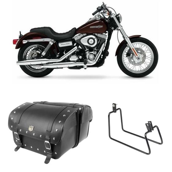 Imagem de Alforge Mala Bolsa Lateral 50 Litros Cravo + Afastador Suporte Harley Davidson Dyna Par