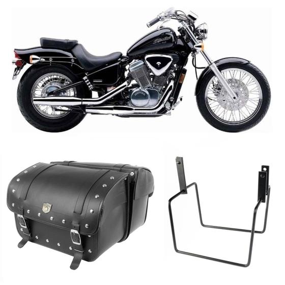 Imagem de Alforge Mala Bolsa Lateral 50 Litros Cravo + Afastador Suporte Honda VT 600 Shadow Par