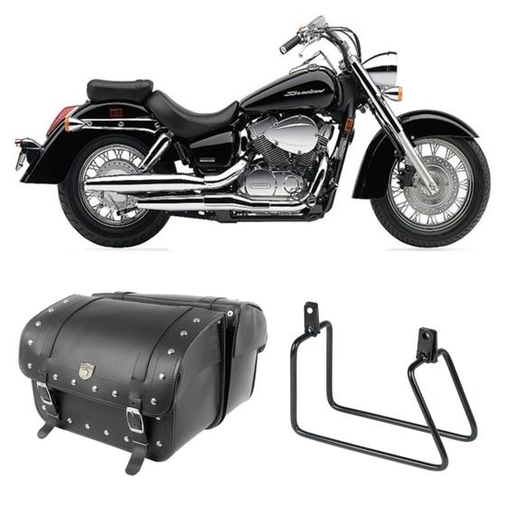 Imagem de Alforge Mala Bolsa Lateral 50 Litros Cravo + Afastador Suporte Honda VT 750 Shadow Par