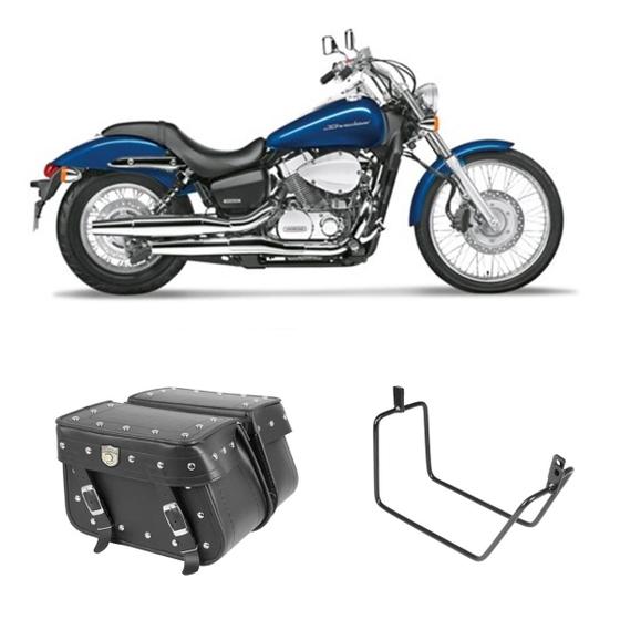 Imagem de Alforge Mala Bolsa Lateral Cravo 36 Litros Par + Afastador Suporte Moto Honda VT 750 Shadow 2006 Até 2010