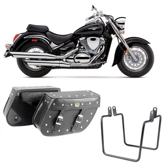 Imagem de Alforge Mala Bolsa Lateral Losango 64 Litros Cravos + Afastador Suporte Suzuki M800 1500 Boulevard Par