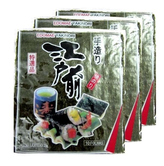 Imagem de Alga Marinha Nori para Sushi Temaki 10 folhas Edomae (Kit com 3)