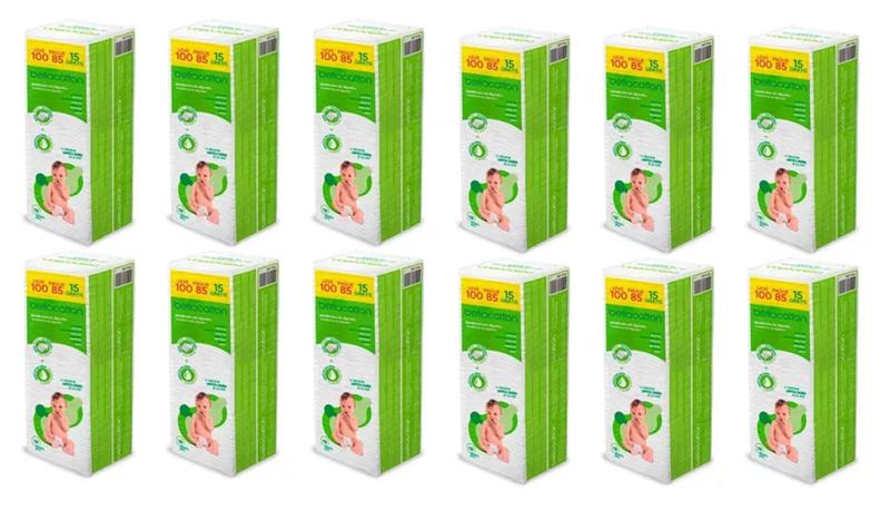 Imagem de Algodão Bellacotton Quadrado Bebê Sem Perfume 1200 Unidades (12 Pacotes c/100)