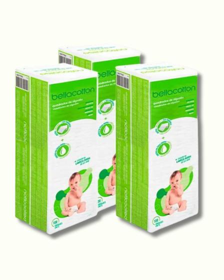 Imagem de Algodão Bellacotton Quadrado Bebê Sem Perfume - 300 Unidades