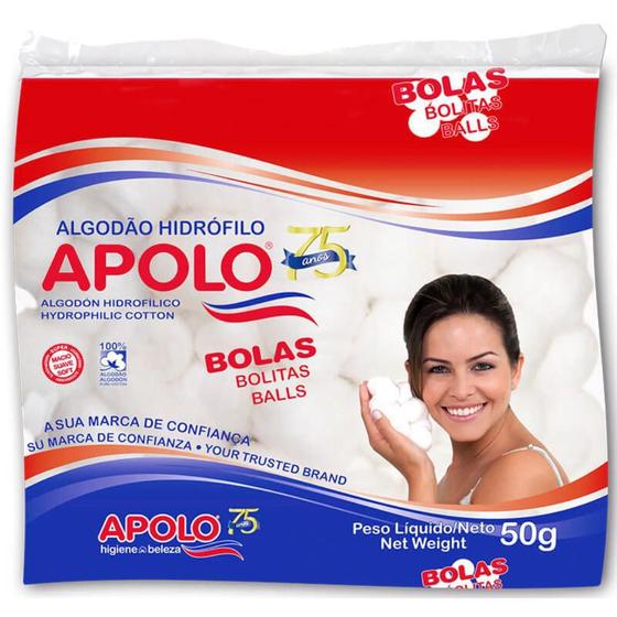 Imagem de Algodão bolas hidrófilo apolo com 50g