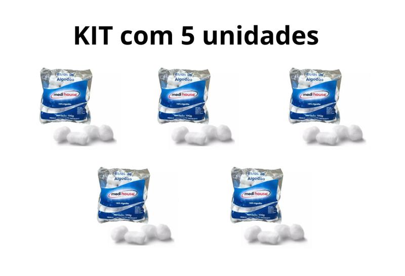 Imagem de Algodão em Bolas 100gr KIT com 5 unidades - Medi House