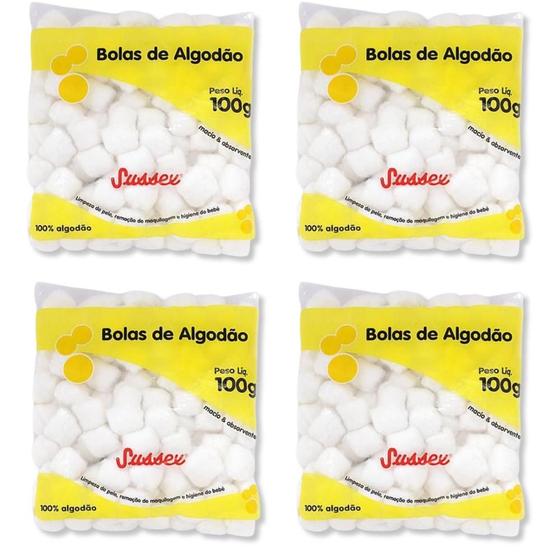 Imagem de Algodão em Bolas Sussex 100g kit com 4 pacotes