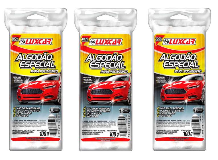 Imagem de Algodão Especial Para Polimento Automotivo 3 Pacotes de 100g