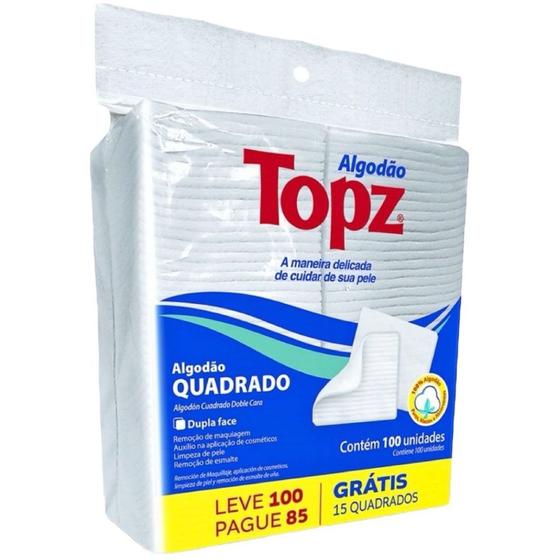 Imagem de Algodão Hidrófilo Quadrado Topz Dupla Face C/100 Unidades