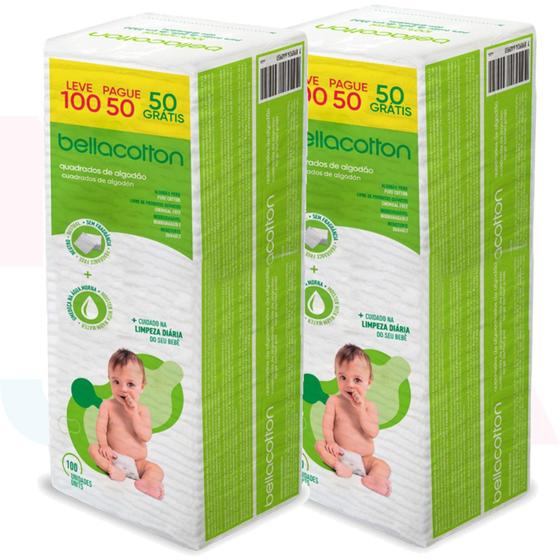Imagem de Algodão quadrado Baby Bella cotton kit com 02 pacotes