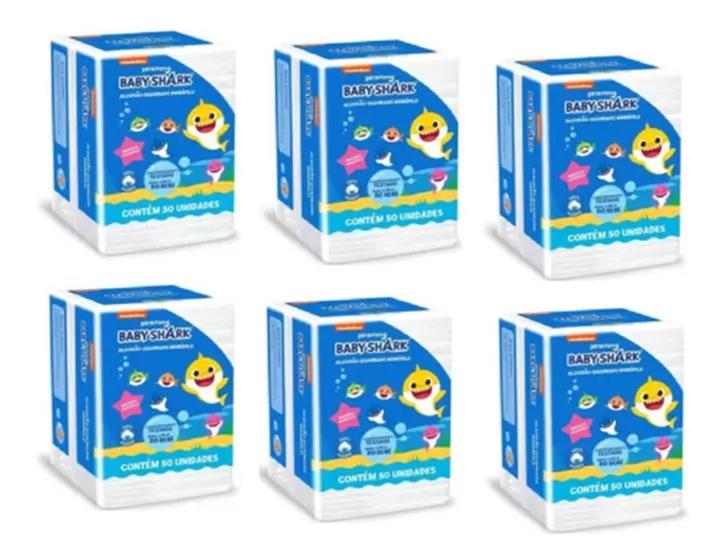 Imagem de Algodão Quadrado limpeza e higiene - Baby Shark  Kit 6 Pacotes C/50 Unidades