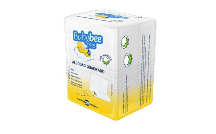 Imagem de Algodão quadrado Macio para Higiene e Limpeza da Pele do Bebê e Crianças com 50 Unidades Baby bee free