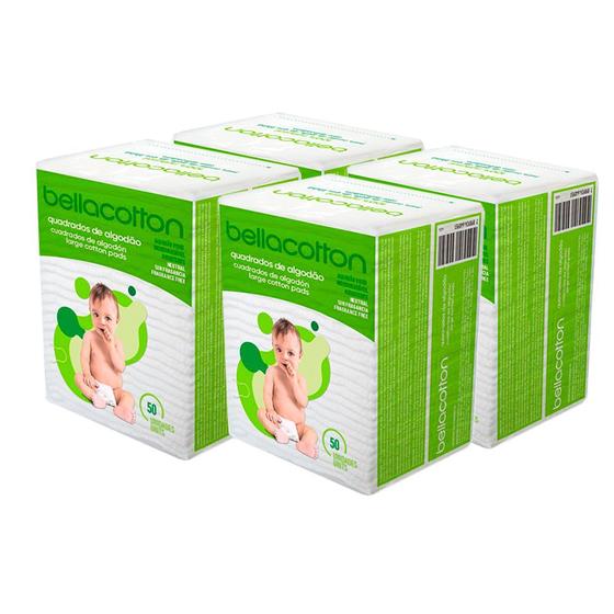 Algodão Quadrado Puro Bellacotton Baby Maxi Bebê Biodegradável com 50 und (Kit com 4 Pacotes) Menor preço em Algodão Quadrado Puro Bellacotton Baby Maxi Bebê Biodegradável com 50 und (Kit com 4 Pacotes)