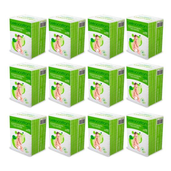 Imagem de Algodão Quadrado Puro Bellacotton Biodegradável Kit 12 Pacotes c/ 50 Unidades