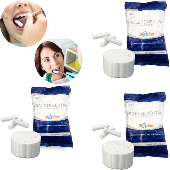 Imagem de Algodão Tubo Para Boca Rolete Dental SSplus Kit 3 Pct C/100 Cada