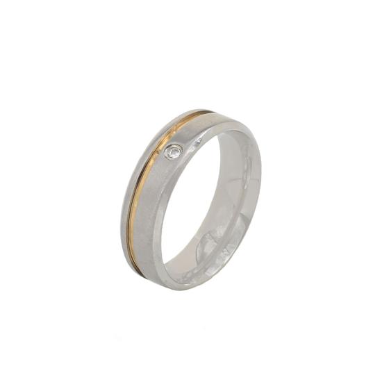 Imagem de Aliança Aço Inoxidável Com Zirconea n18 Filete Dourado 3072