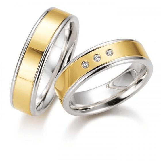 Imagem de Aliança de Casamento ou de Noivado em Ouro Maciço Com a base em Prata de Lei - Duo Color 01 - Pipper Joias