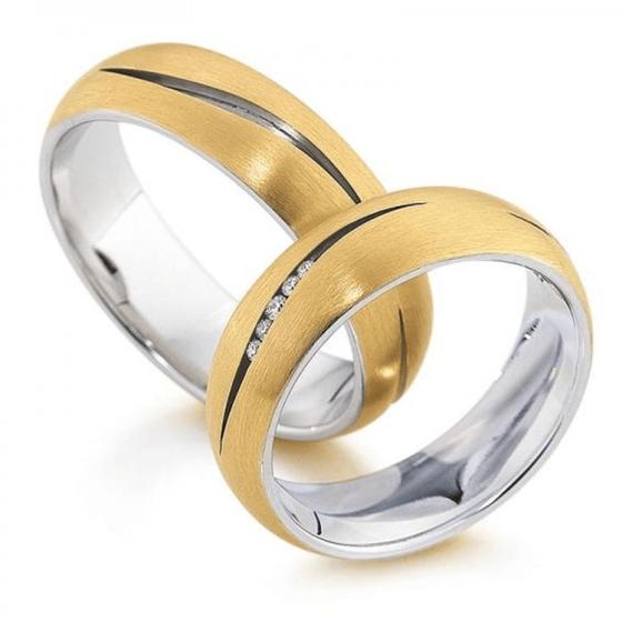 Imagem de Aliança de Casamento ou de Noivado em Ouro Maciço Com a base em Prata de Lei - Duo Color 04 - Pipper Joias