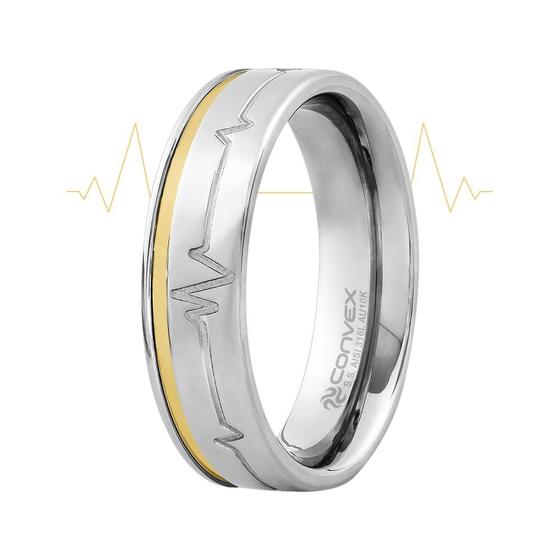Imagem de Aliança de Namoro Heart Beat 6mm com Filete em Ouro 10k