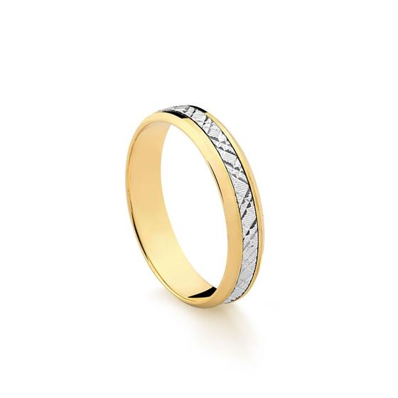 Imagem de Aliança Masculina Trabalhada em Ouro Amarelo e Branco 18k com 4,0 mm